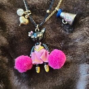 Betsey Johnson cat cheerleader necklace